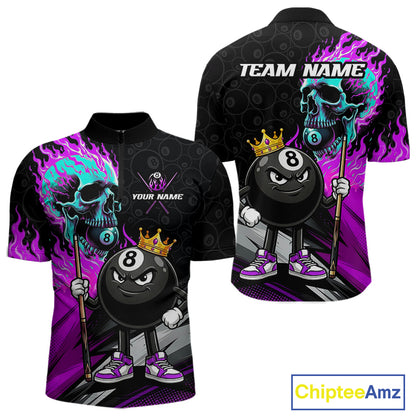 Purple Flame Men's Quarter-Zip Billiard Jersey, Athletic Pool Apparel