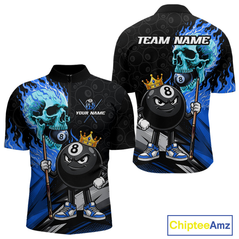 Blue Flame Men's Quarter-Zip Billiard Shirt, Athletic Pool League Apparel