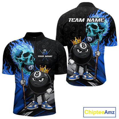 Blue Flame Men's Quarter-Zip Billiard Shirt, Athletic Pool League Apparel