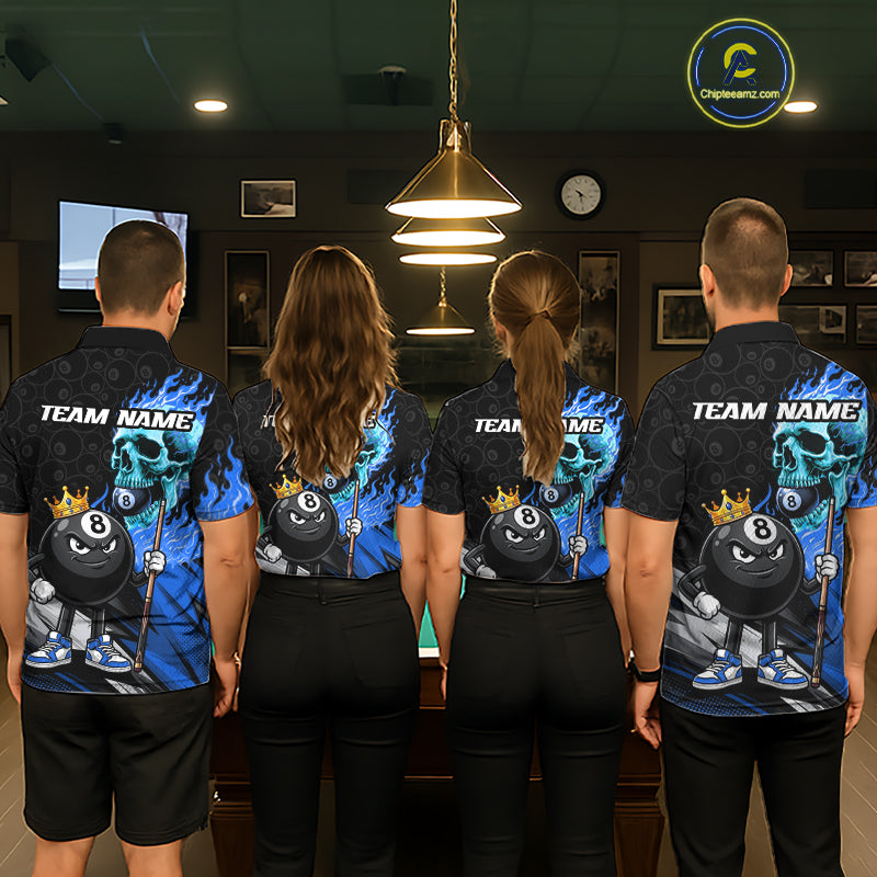 Pool team wearing Blue Flame Skull billiard jerseys,billiard tournament