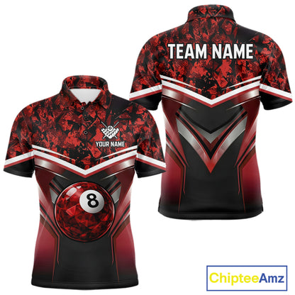Black & Red Geometric 8 Ball Pool Polo & 1/4-Zip Shirt For Men Custom Pool Billiard Team Jerseys NYN2980