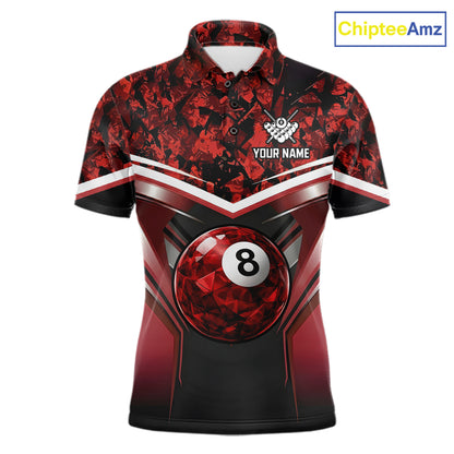 Black & Red Geometric 8 Ball Pool Polo & 1/4-Zip Shirt For Men Custom Pool Billiard Team Jerseys NYN2980