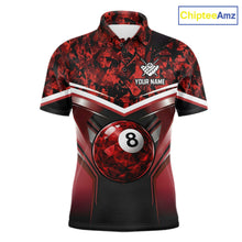 Load image into Gallery viewer, Black &amp; Red Geometric 8 Ball Pool Polo &amp; 1/4-Zip Shirt For Men Custom Pool Billiard Team Jerseys NYN2980