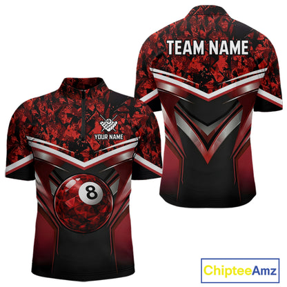 Black & Red Geometric 8 Ball Pool Polo & 1/4-Zip Shirt For Men Custom Pool Billiard Team Jerseys NYN2980