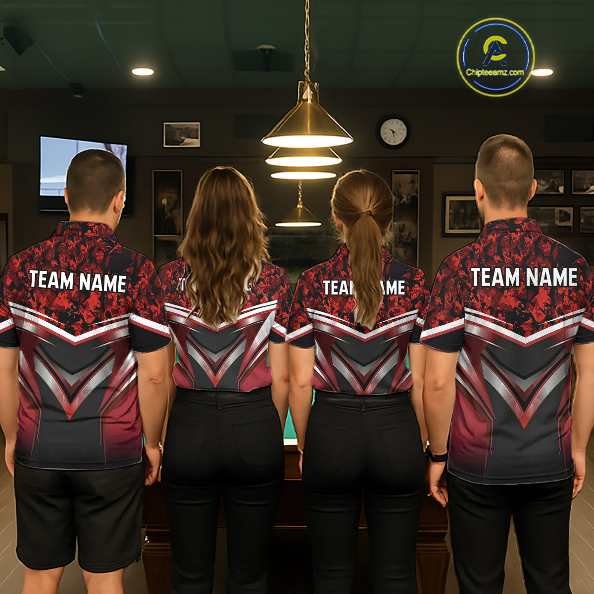Black & Red Geometric 8 Ball Pool Polo & 1/4-Zip Shirt For Women Custom Pool Billiard Team Jerseys NYN2980