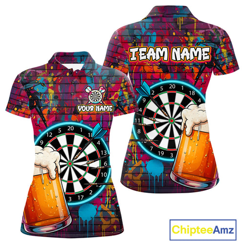Custom Beers & Dartboard Graffiti Funny Darts Polo Shirt For Women Colorful Dart Jerseys NYN1864