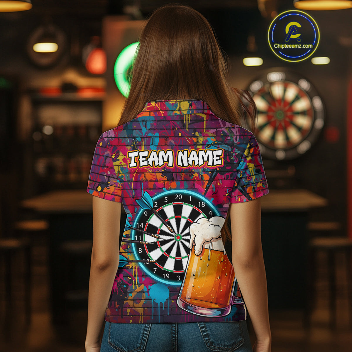 Custom Beers & Dartboard Graffiti Funny Darts Polo Shirt For Women Colorful Dart Jerseys NYN1864