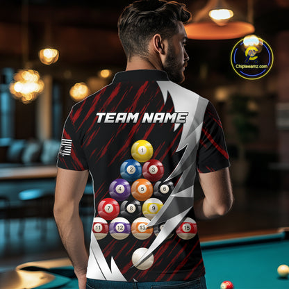 Red And Silver Pool Balls Billiard Team Polo & 1/4-Zip Shirt For Men Custom Billiard Apparel NYN2375