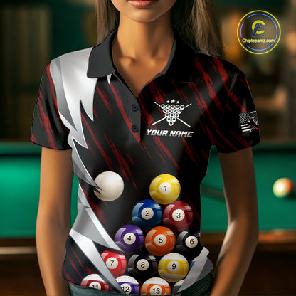 Red And Silver Pool Balls Billiard Team Polo & 1/4-Zip Shirt For Women Custom Billiard Apparel NYN2375