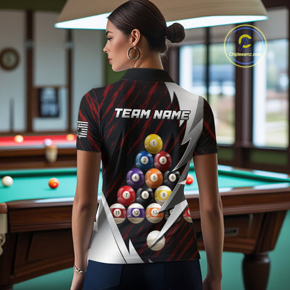 Red And Silver Pool Balls Billiard Team Polo & 1/4-Zip Shirt For Women Custom Billiard Apparel NYN2375