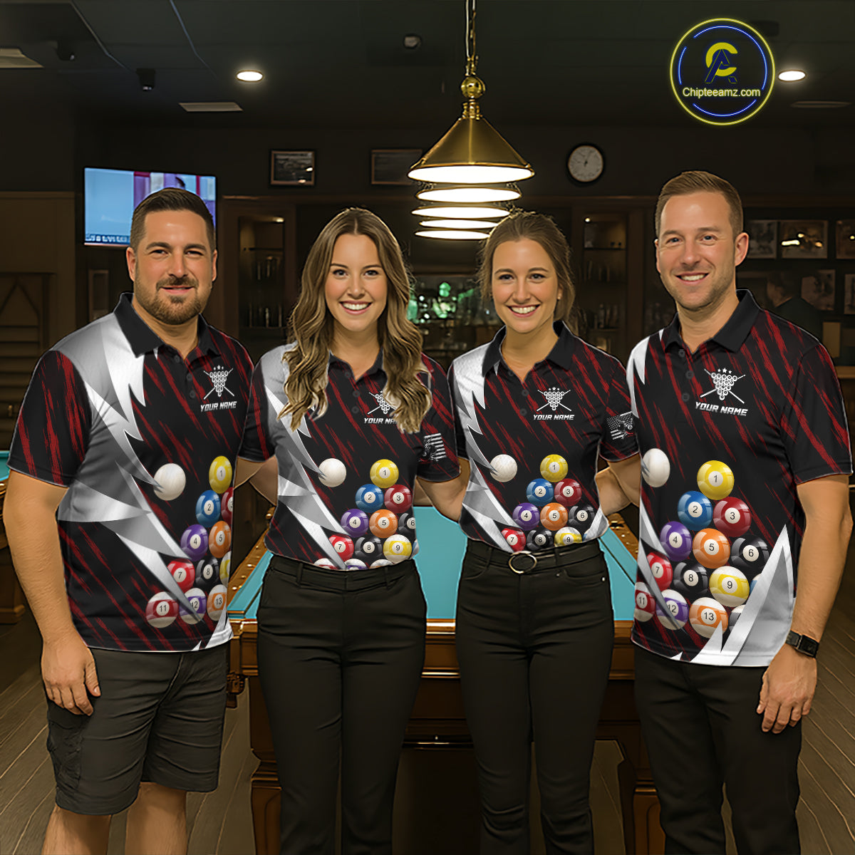 Red And Silver Pool Balls Billiard Team Polo & 1/4-Zip Shirt For Women Custom Billiard Apparel NYN2375