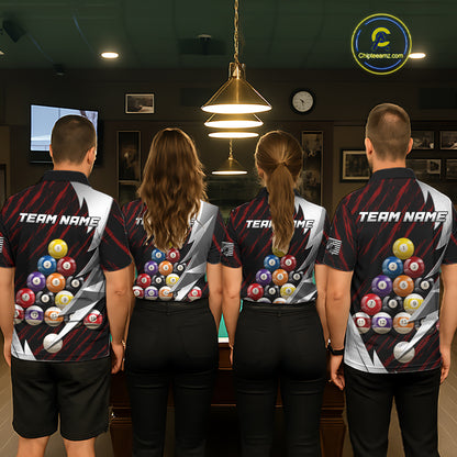 Red And Silver Pool Balls Billiard Team Polo & 1/4-Zip Shirt For Women Custom Billiard Apparel NYN2375