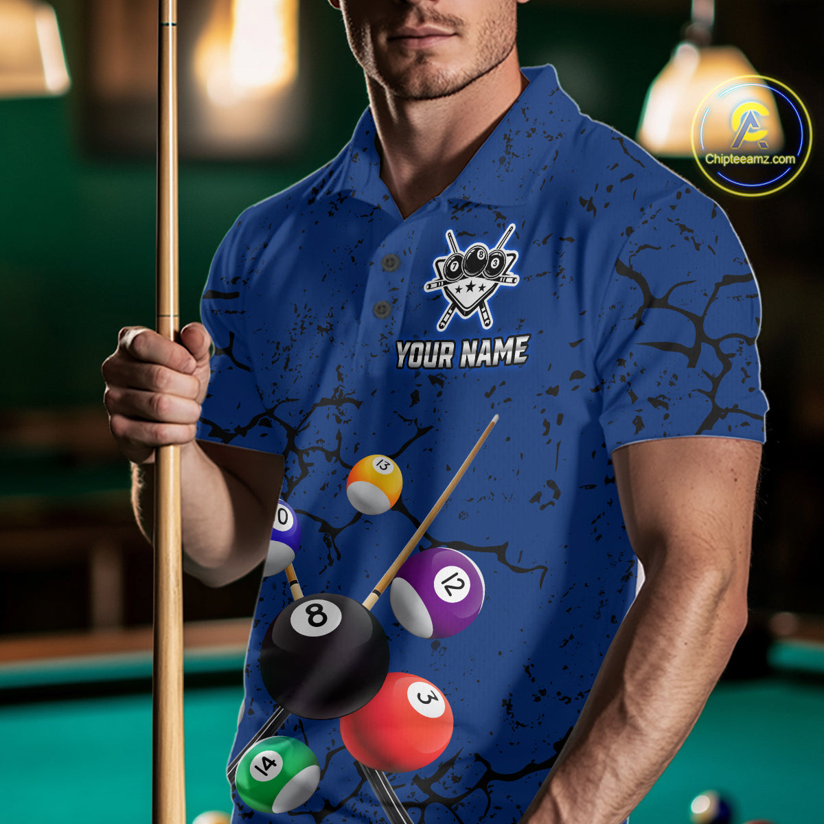 Eagle Crack 8 Ball Pool Men Billiard Team Shirt Custom Polo & 1/4-Zip Billiard Apparel|Blue NYN2382