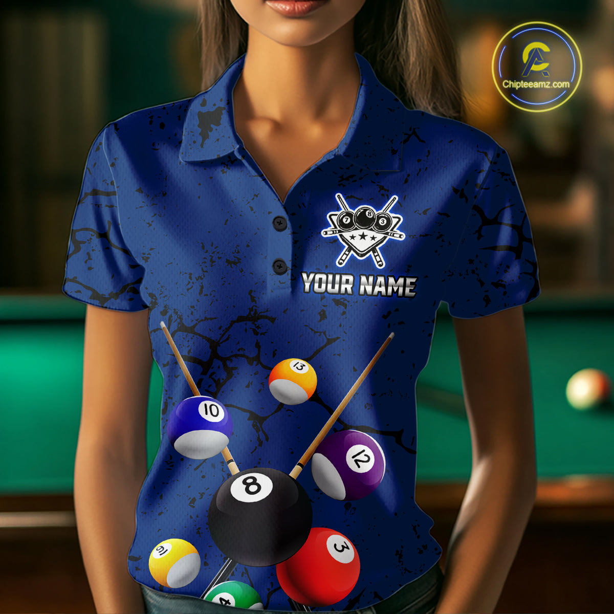 Eagle Crack 8 Ball Pool Women Billiard Team Shirt Custom Polo & 1/4-Zip Billiard Apparel|Blue NYN2382