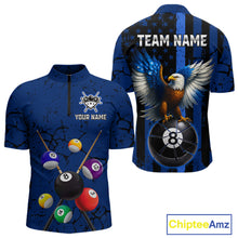 Load image into Gallery viewer, Eagle Crack 8 Ball Pool Men Billiard Team Shirt Custom Polo &amp; 1/4-Zip Billiard Apparel|Blue NYN2382