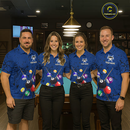 Eagle Crack 8 Ball Pool Men Billiard Team Shirt Custom Polo & 1/4-Zip Billiard Apparel|Blue NYN2382
