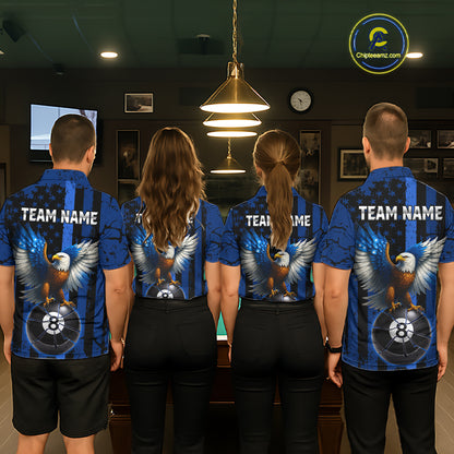 Eagle Crack 8 Ball Pool Men Billiard Team Shirt Custom Polo & 1/4-Zip Billiard Apparel|Blue NYN2382