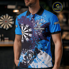 Load image into Gallery viewer, Dartboard Colorful Grunge Men's Darts Shirt Custom Name For Players | Opt1 - Blue NYN0687