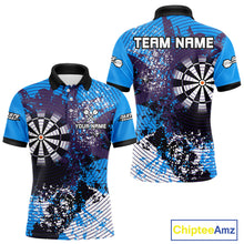 Load image into Gallery viewer, Dartboard Colorful Grunge Men's Darts Shirt Custom Name For Players | Opt1 - Blue NYN0687