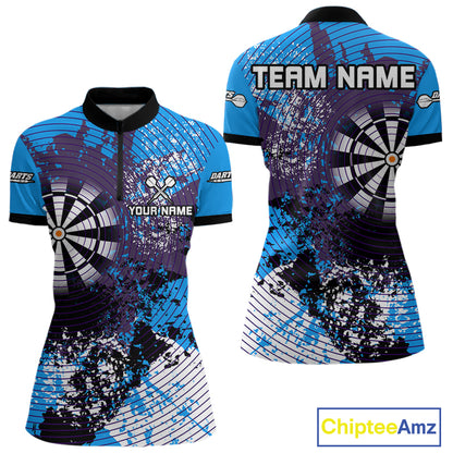 Dartboard Colorful Grunge Men's Darts Shirt Custom Name For Players | Opt1 - Blue NYN0687