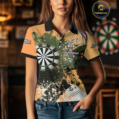Dartboard Colorful Grunge Women's Darts Shirt Custom Name For Players | Opt2 - Orange NYN0688