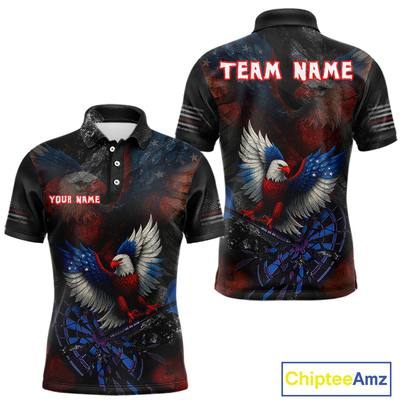 US Flag Eagle Cracked Dartboard Red Men's Darts Shirt Custom Name For Players | Opt1 NYN0690