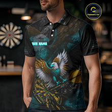 Load image into Gallery viewer, US Flag Eagle Cracked Dartboard Turquoise Men's Darts Shirt Custom Name For Players | Opt2 NYN0691
