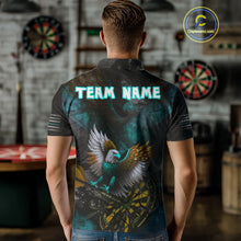Load image into Gallery viewer, US Flag Eagle Cracked Dartboard Turquoise Men's Darts Shirt Custom Name For Players | Opt2 NYN0691