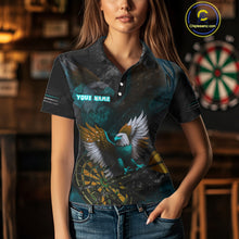 Load image into Gallery viewer, US Flag Eagle Cracked Dartboard Turquoise Women's Darts Shirt Custom Name For Players | Opt2 NYN0691