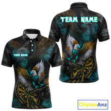 Load image into Gallery viewer, US Flag Eagle Cracked Dartboard Turquoise Men's Darts Shirt Custom Name For Players | Opt2 NYN0691