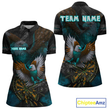 Load image into Gallery viewer, US Flag Eagle Cracked Dartboard Turquoise Women's Darts Shirt Custom Name For Players | Opt2 NYN0691