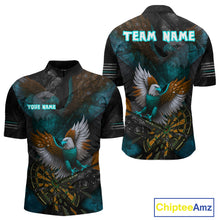 Load image into Gallery viewer, US Flag Eagle Cracked Dartboard Turquoise Men's Darts Shirt Custom Name For Players | Opt2 NYN0691