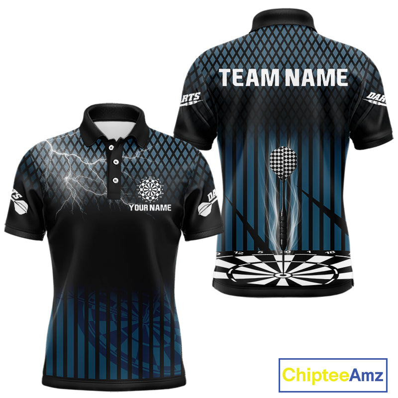 Azure Lightning Dartboard Electric Men's Dart Strike Shirt |  Custom Name For Darts Jersey NYN0440