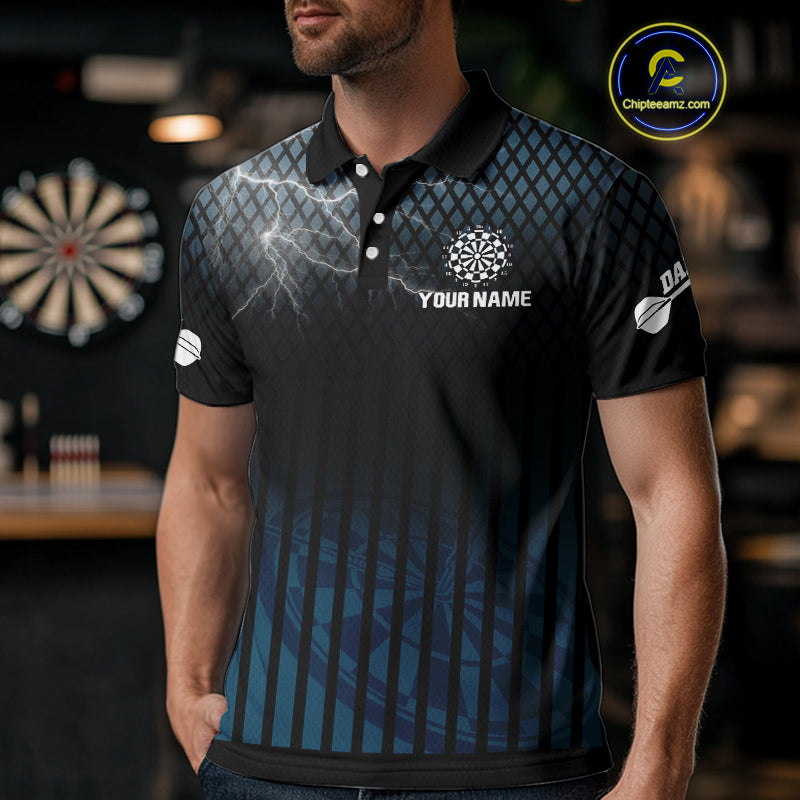 Azure Lightning Dartboard Electric Men's Dart Strike Shirt |  Custom Name For Darts Jersey NYN0440