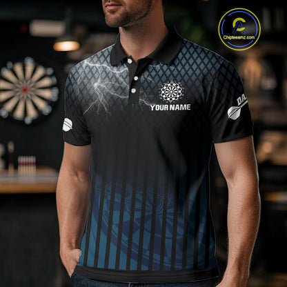 Azure Lightning Dartboard Electric Men's Dart Strike Shirt |  Custom Name For Darts Jersey NYN0440