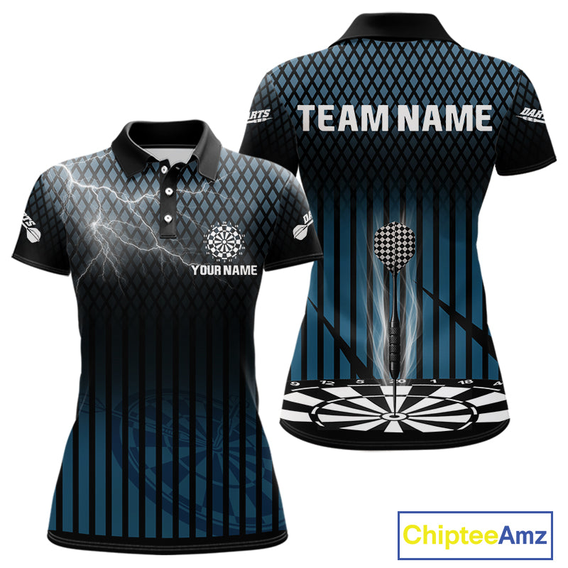 Azure Lightning Dartboard Electric Women's Dart Strike Shirt |  Custom Name For Darts Jersey NYN0440
