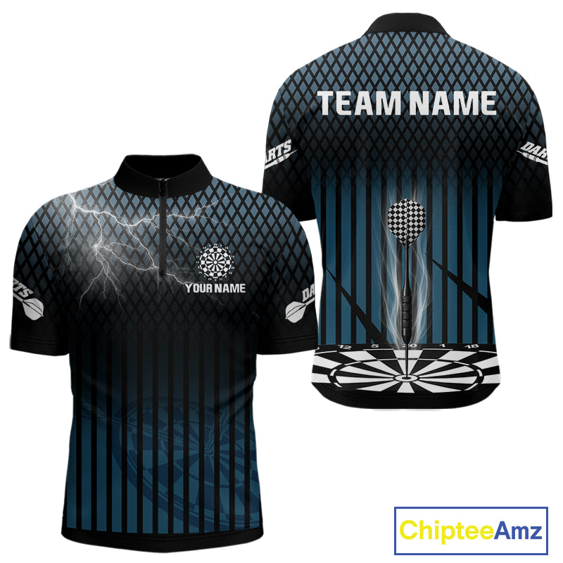 Azure Lightning Dartboard Electric Men's Dart Strike Shirt |  Custom Name For Darts Jersey NYN0440
