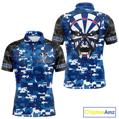 Blue And Black Camo Skull Dartboard Men's Darts Shirt Custom Name For Darts Jersey NYN0694