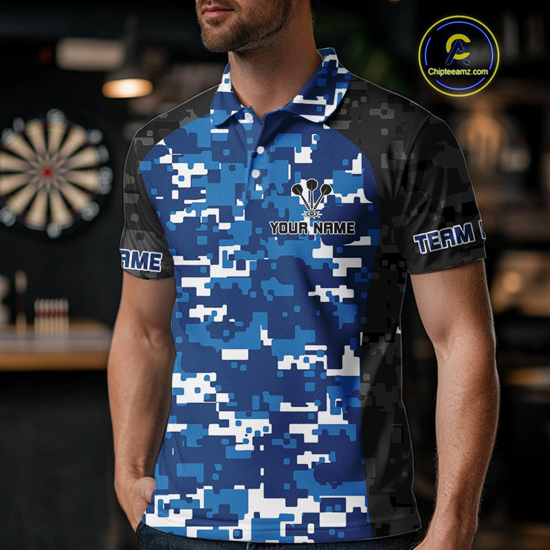 Blue And Black Camo Skull Dartboard Men's Darts Shirt Custom Name For Darts Jersey NYN0694