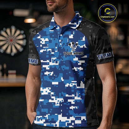 Blue And Black Camo Skull Dartboard Men's Darts Shirt Custom Name For Darts Jersey NYN0694