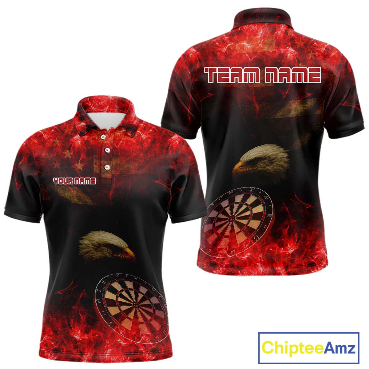 Custom Black And Red Flames Eagle Dartboard Darts Polo Shirt For Men Outfit Darts Jerseys NYN0944