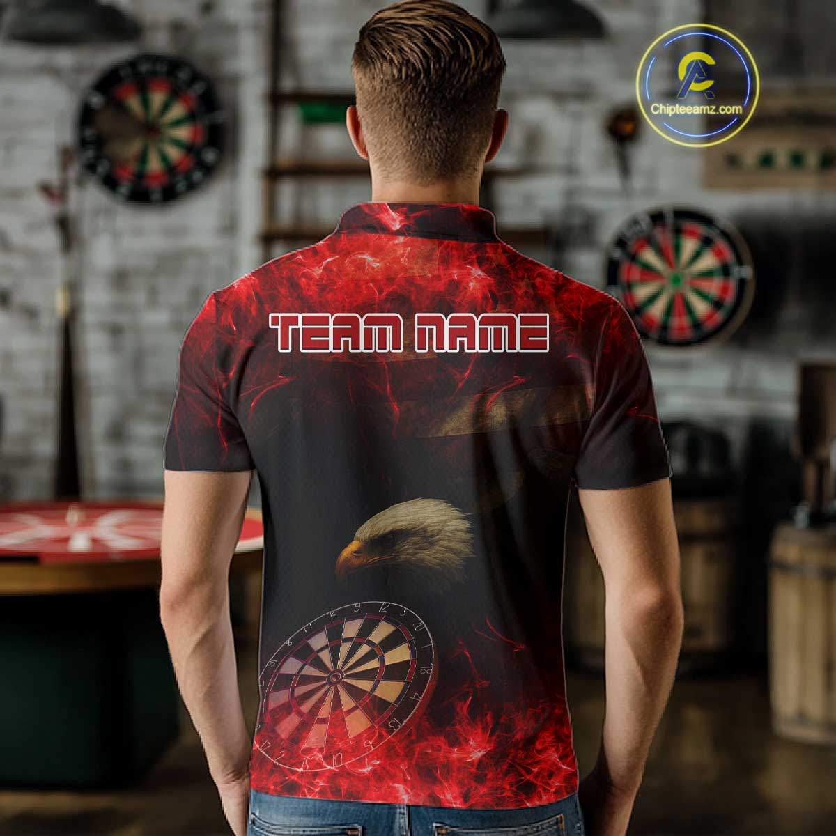 Custom Black And Red Flames Eagle Dartboard Darts Polo Shirt For Men Outfit Darts Jerseys NYN0944