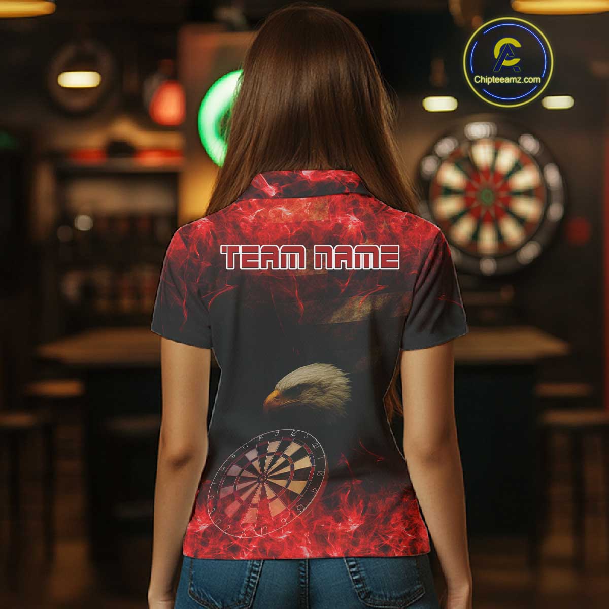 Custom Black And Red Flames Eagle Dartboard Darts Polo Shirt For Women Outfit Darts Jerseys NYN0944