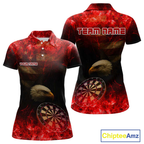 Custom Black And Red Flames Eagle Dartboard Darts Polo Shirt For Women Outfit Darts Jerseys NYN0944