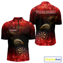 Load image into Gallery viewer, Custom Black And Red Flames Eagle Dartboard Darts 1/4-Zip Shirt For Men Outfit Darts Jerseys NYN0944