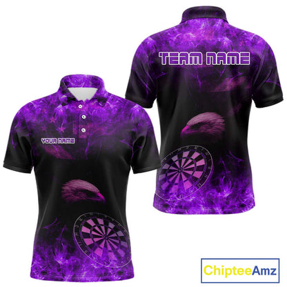 Custom Black And Purple Flames Eagle Dartboard Darts Polo Shirt For Men Outfit Darts Jerseys NYN0945