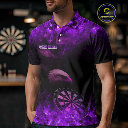 Custom Black And Purple Flames Eagle Dartboard Darts Polo Shirt For Men Outfit Darts Jerseys NYN0945