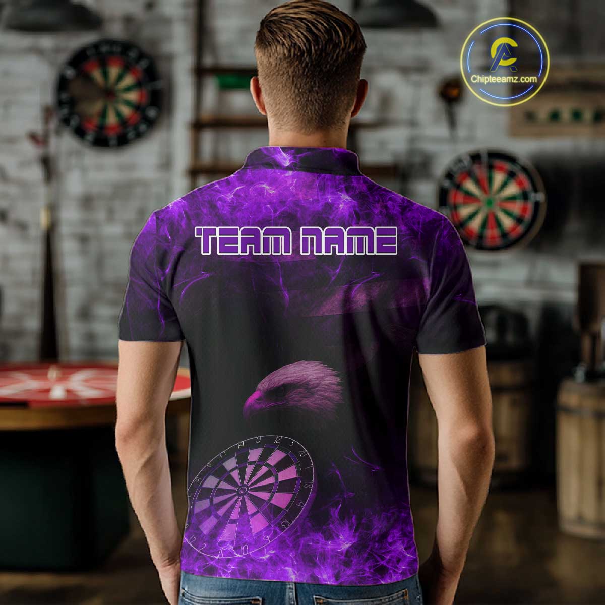 Custom Black And Purple Flames Eagle Dartboard Darts Polo Shirt For Men Outfit Darts Jerseys NYN0945