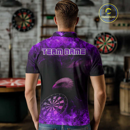 Custom Black And Purple Flames Eagle Dartboard Darts Polo Shirt For Men Outfit Darts Jerseys NYN0945