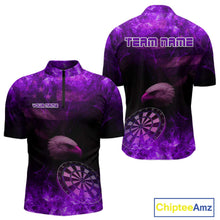 Load image into Gallery viewer, Custom Black And Purple Flames Eagle Dartboard Darts 1/4-Zip Shirt For Men Outfit Darts Jerseys NYN0945